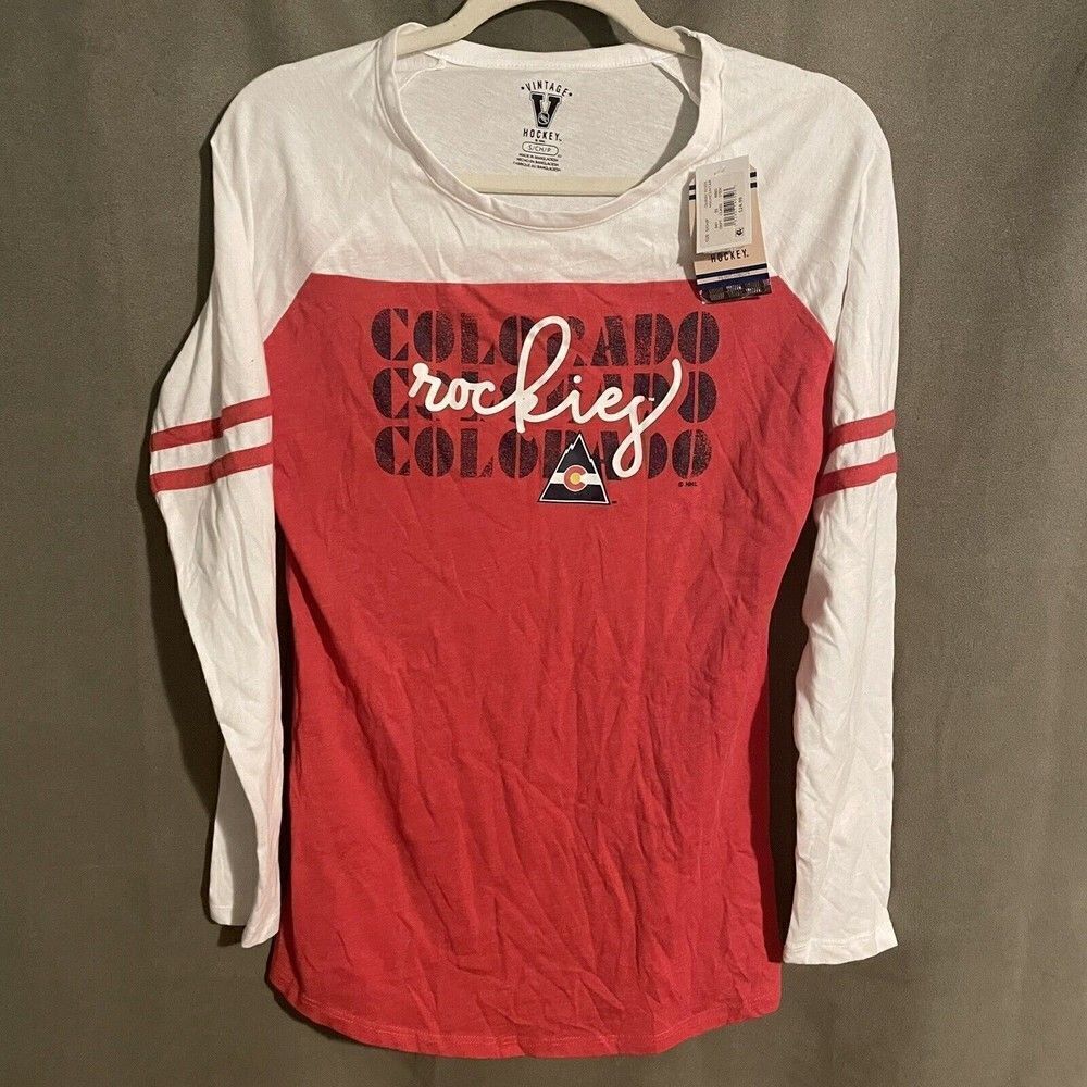 Retro NHL Colorado Rockies Long Sleeve Shirt Red White Size Small Vintage Hockey